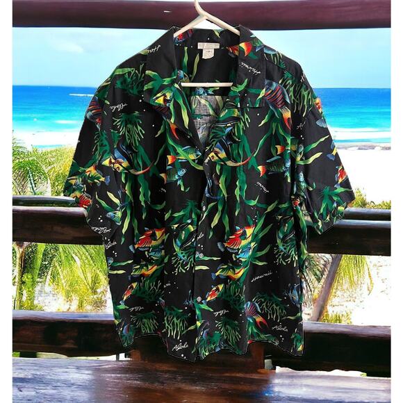 Made in Hawaii Size XXL Ocean Fish Print USA Hawaiian Button T-Shirt Colorful‎ - Picture 2 of 6